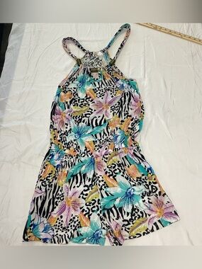 VENUS LASCANA ROMPER Multicolor Floral & Zebra-Print High Waist Shorts Romper